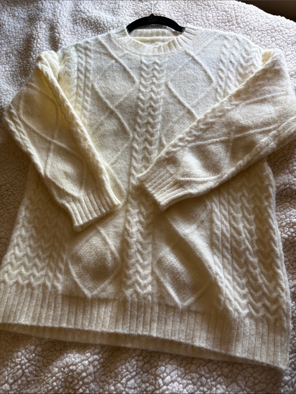 SHEIN Cream Cable Knit Crewneck Sweater